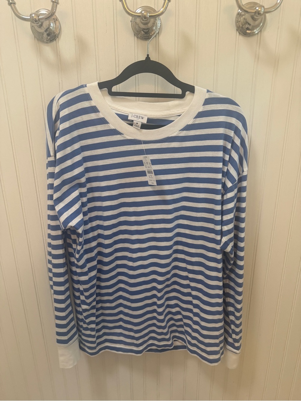 J. Crew Women's Blue and White Striped Long-Sleeve Tee
